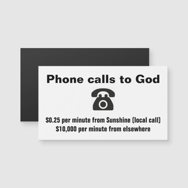 Carte Magnétique Appels téléphoniques à Dieu de Sunshine NC (Devant / Derrière)