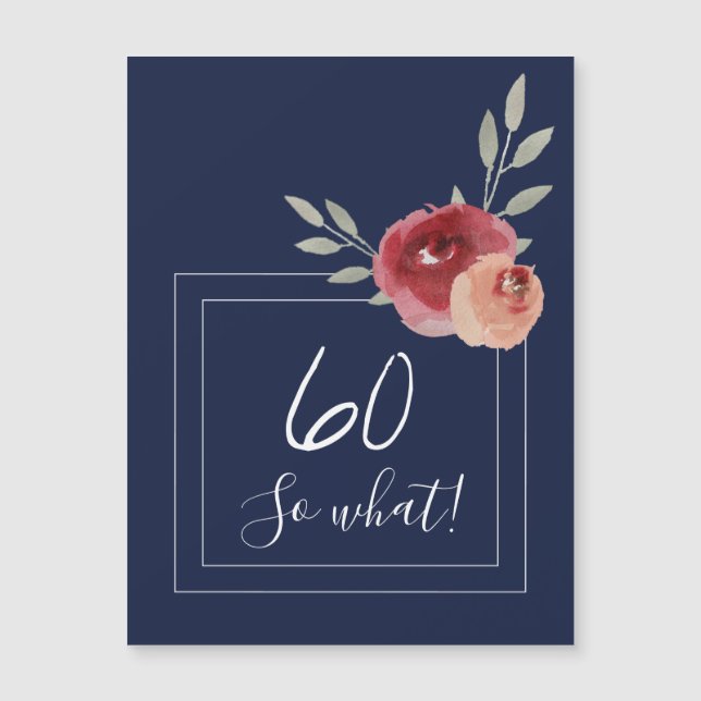 Carte Magnétique Aquarelle bleu marine Floral 60e Anniversaire Magn (Devant)