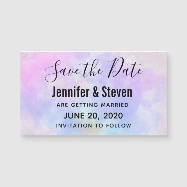Carte Magnétique Aquarelle bleu violet élégant Enregistrer la date (Devant)