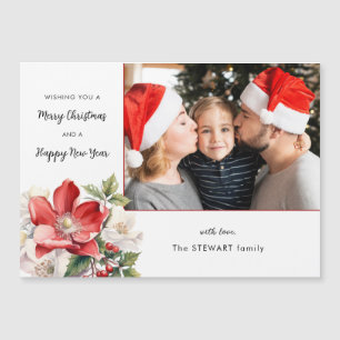 Carte Magnétique Aquarelle classique Photo florale de Noël