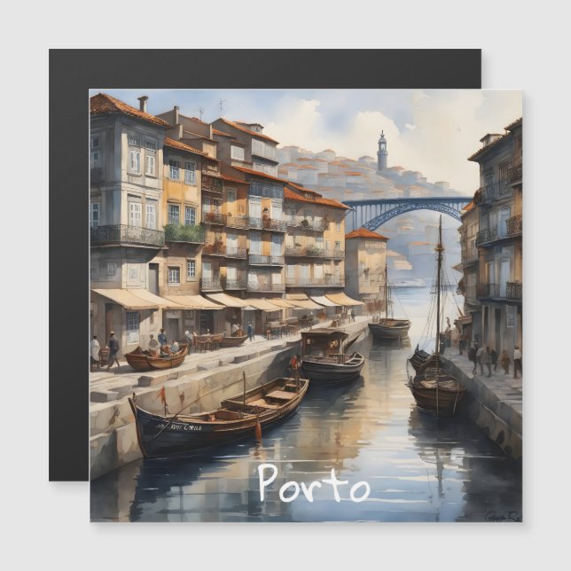 Carte Magnétique Aquarelle de Porto (Devant / Derrière)