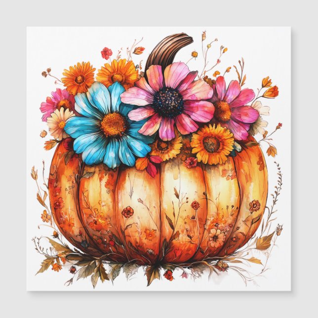 Carte Magnétique Aquarelle Floral Citrouille automne (Devant)