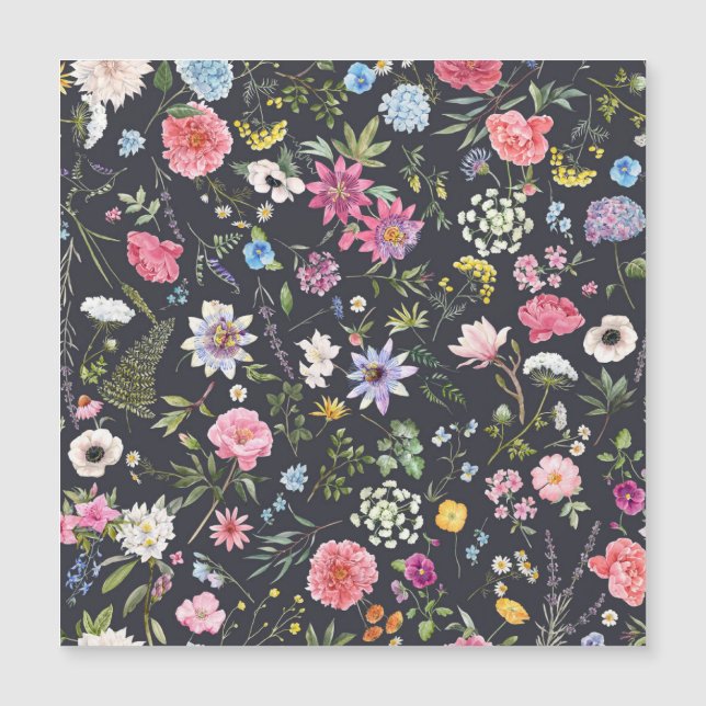 Carte Magnétique Aquarelle Florale : Motif d'été doux. (Devant)
