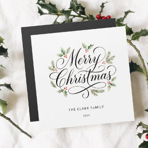 Carte Magnétique Aquarelle Joyeux Noël Écriture Botanique