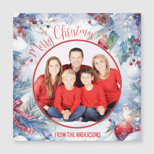 Carte Magnétique Aquarelle Joyeux Noël Photo de la frontière d'hive