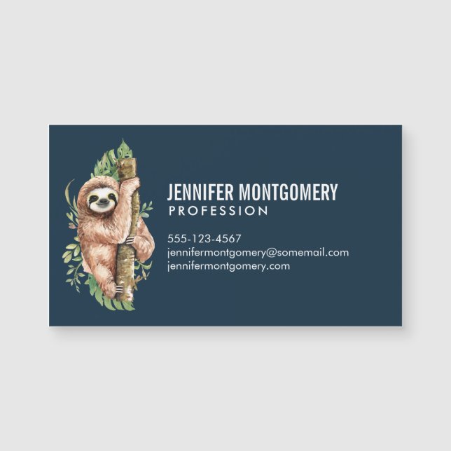 Carte Magnétique Aquarelle mignonne Sloth & Feuilles tropicaux (Devant)