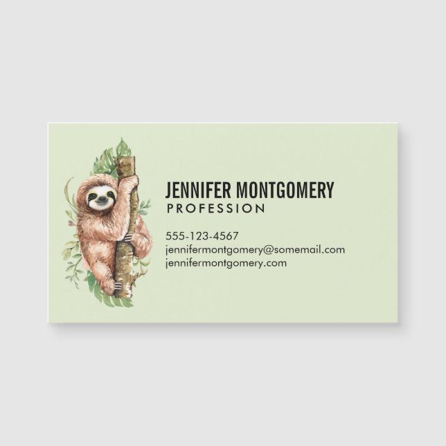 Carte Magnétique Aquarelle mignonne Sloth & Feuilles tropicaux (Devant)