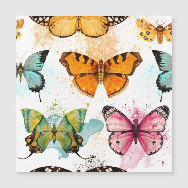 Carte Magnétique Aquarelle Papillon Motif sans couture (Devant)