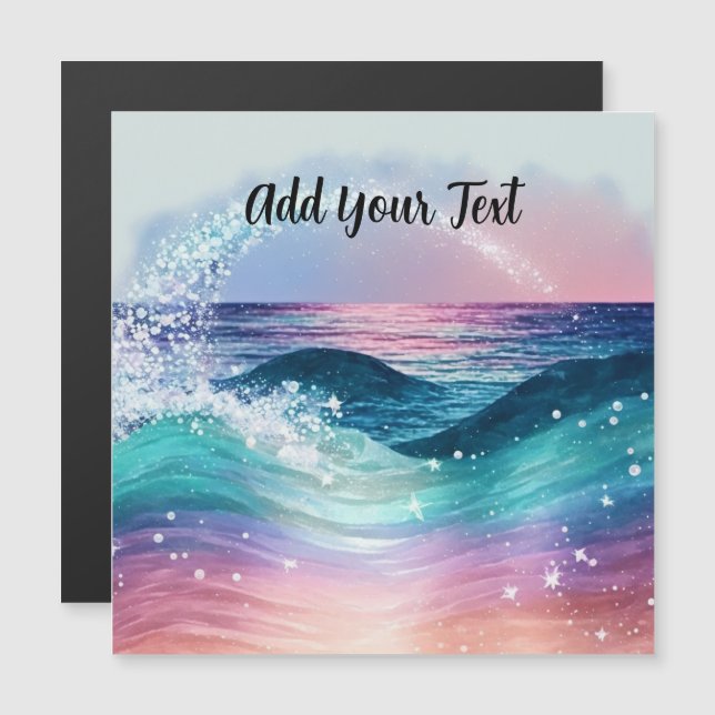 Carte Magnétique Aquarelle personnalisée Blue Ocean Wave Photo avec (Devant / Derrière)