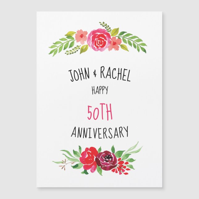 Carte Magnétique Aquarelle rose pâle Rose Joyeux texte d'anniversai (Devant)