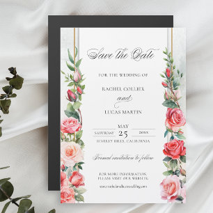 Carte Magnétique Aquarelle rose roses et calligraphie Enregistrer l