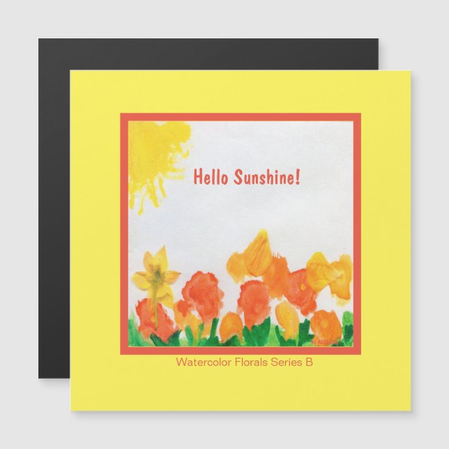 Carte Magnétique Aquarelle solaire Florale (Devant / Derrière)
