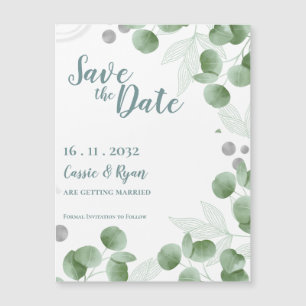 Carte Magnétique Aquarelle Vert Eucalyptus Mariage Enregistrer la d