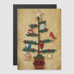 Carte Magnétique Arbre de Noël d'art populaire avec des ornements d