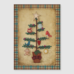 Carte Magnétique Arbre de Noël d'art populaire avec ornements de fe