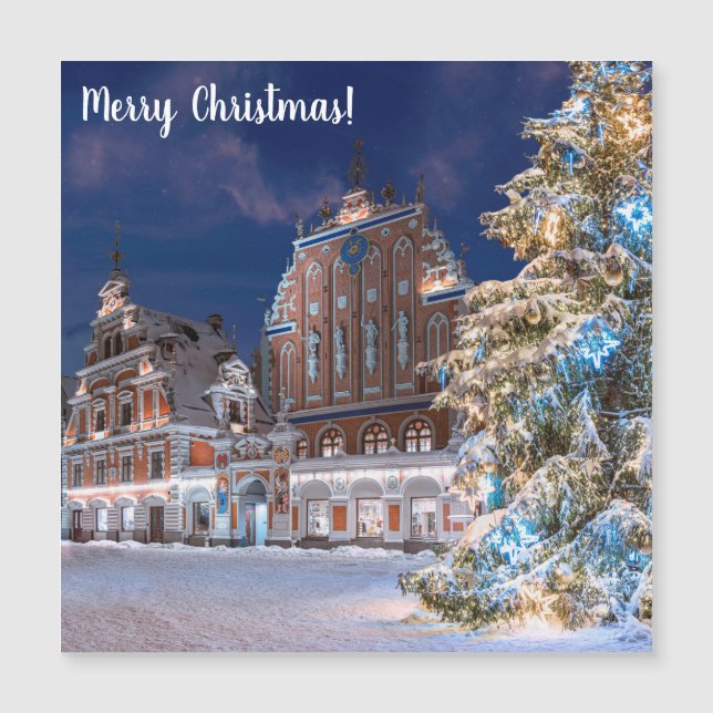 Carte Magnétique Arbre de Noël et Maison des Noirs à Riga (Devant)