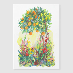 Carte Magnétique Arbre orange et fleurs aquarelle