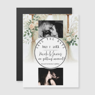 Carte Magnétique Arc en bois floral verdure roses Save the Date