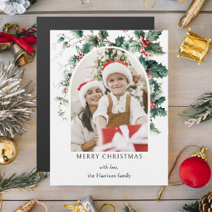 Carte Magnétique Arche photo de Noël moderne avec Holly
