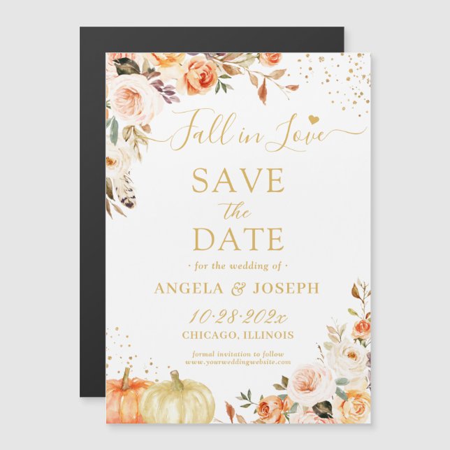 Carte Magnétique automne amoureux automne floral Enregistrer la dat (Devant / Derrière)