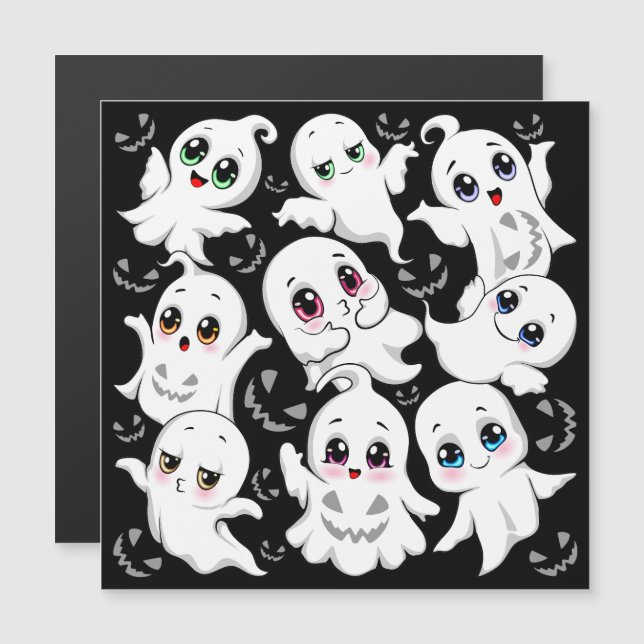 Carte Magnétique Baby Ghosts Éffrayant mignon Halloween humeur (Devant / Derrière)