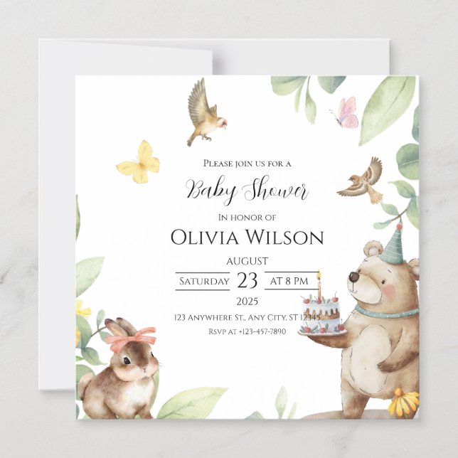 Carte magnétique Baby shower aux oiseaux blancs ve (Recto)