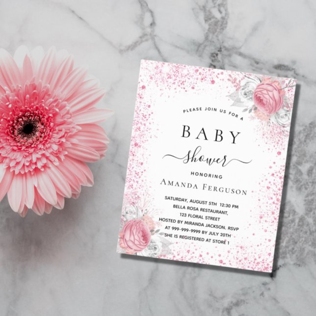 Carte Magnétique Baby shower rose blanc parties scintillant fille i (Créateur téléchargé)