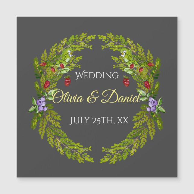 Carte Magnétique Baies et champignons de la forêt d'aquarelle guerr (Devant)