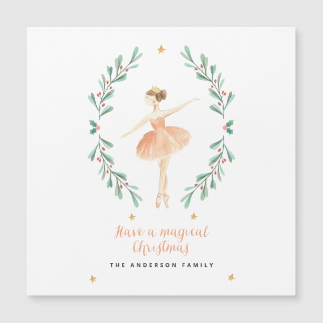 Carte Magnétique ballerine aquarelle botanique joli Noël (Devant)