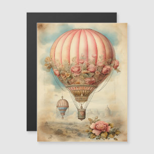 Carte Magnétique Ballon à air chaud vintage Steampunk Rose Floral