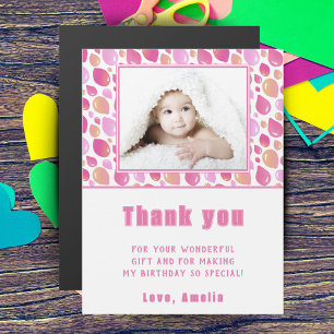 Carte Magnétique Balloon rose fille'sPhoto Anniversaire Merci