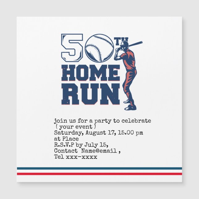 Carte Magnétique Baseball enregistrer la date 50e fête d'anniversai (Devant)