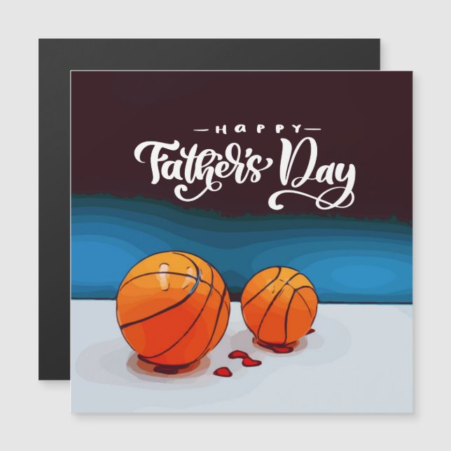 Carte Magnétique Basketball Bonne Fête des pères avec balles (Devant / Derrière)