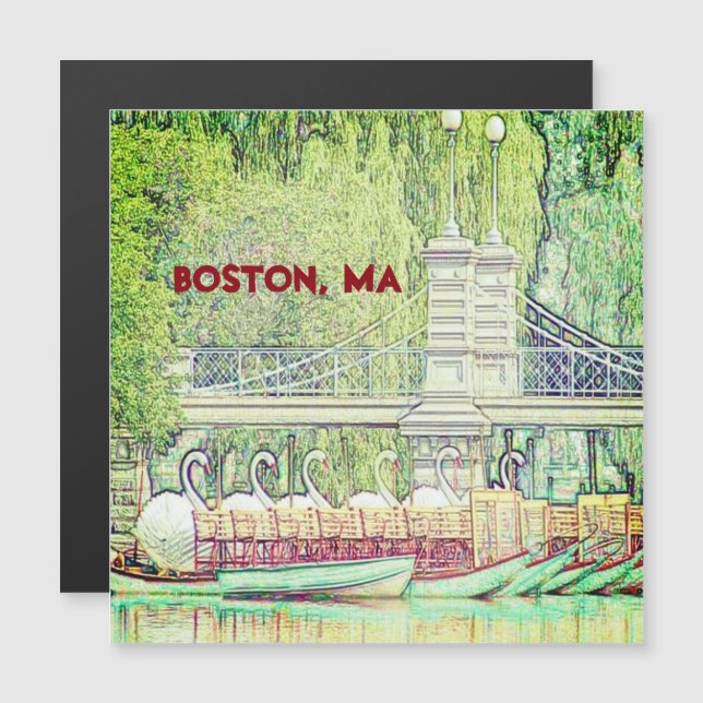 Carte Magnétique Bateaux cygnes de Boston en crayon et aimant d'enc (Devant / Derrière)