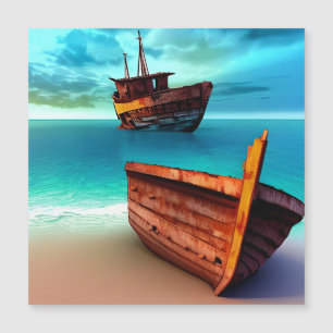 Carte Magnétique Bateaux déserts sur une plage abandonnée