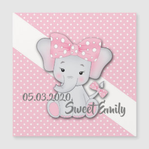 Carte Magnétique Belle caricature bébé éléphant sur une polka blanc