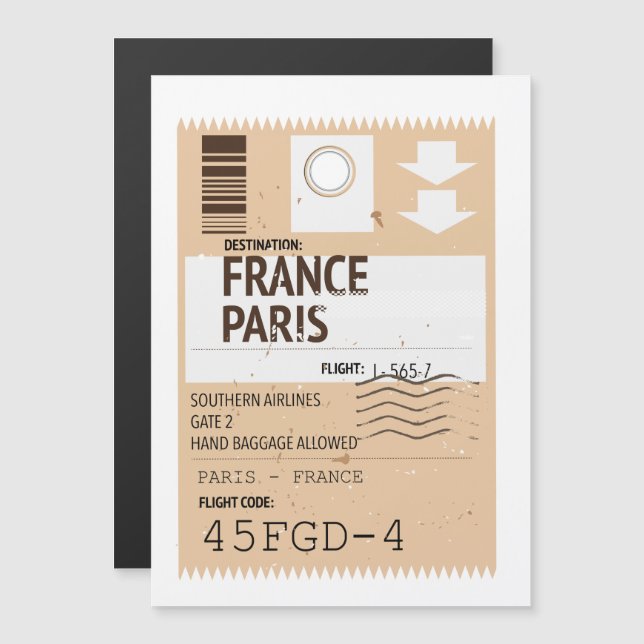 Carte Magnétique billet d'avion Paris-France (Devant / Derrière)