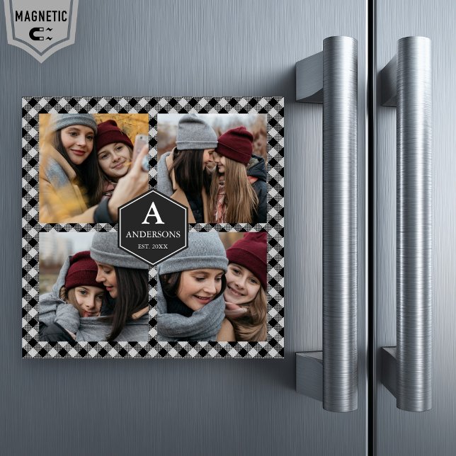 Carte Magnétique Black Buffalo Plaid Lumberjack Photo Collage (Créateur téléchargé)