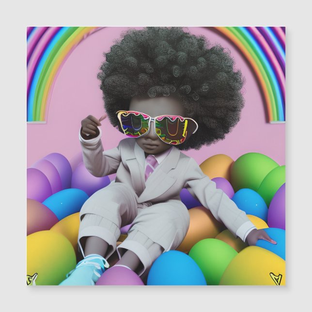 Carte Magnétique Black Prince Melanin Boys Easter Egg Hunt Rainbow (Devant)