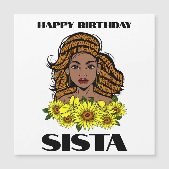 Carte Magnétique Black Queen Melanin Sista Sunflower Girl Magic Sis (Devant)