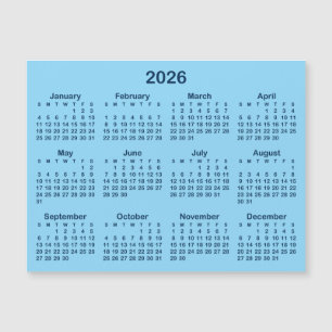 Carte Magnétique Bleu clair et bleu marine 2026 Calendrier magnétiq