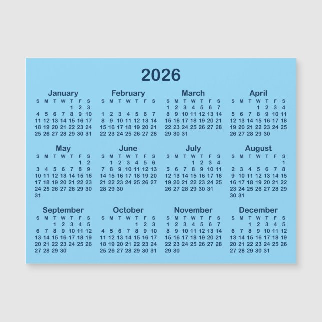 Carte Magnétique Bleu clair et bleu marine 2026 Calendrier magnétiq (Devant)