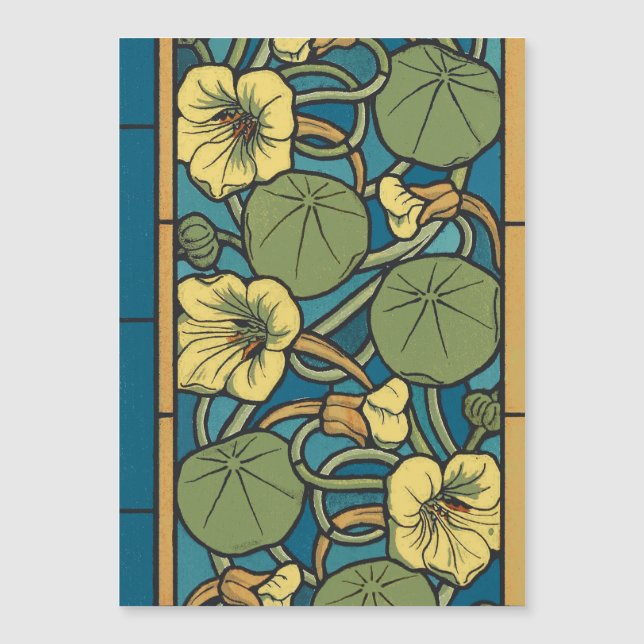 Carte Magnétique Bleu jaune Nasturtium Fleur Nouveau Motif (Devant)