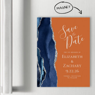 Carte Magnétique Bleu Marine Orange Brûlé Magnétique Enregistrez la