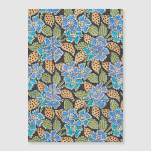 Carte Magnétique Bleu Orné Pervenche Floral Art Nouveau Classique