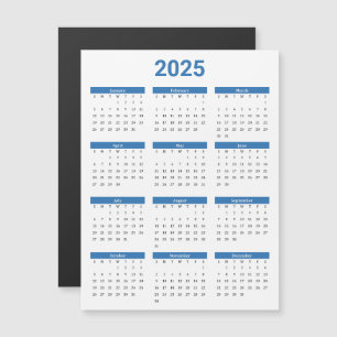 Carte magnétique bleue et blanche 2025 Calendrier 