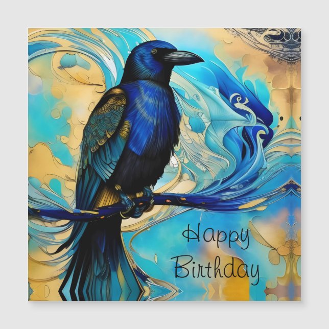 Carte Magnétique Blue Black Raven, bleu et or abstrait Anniversaire (Devant)