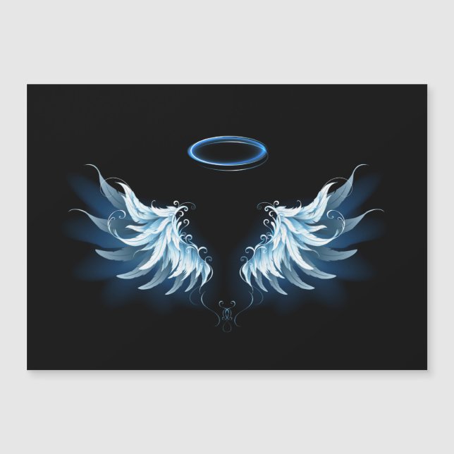 Carte Magnétique Blue Glowing Angel Wings on black background (Devant)