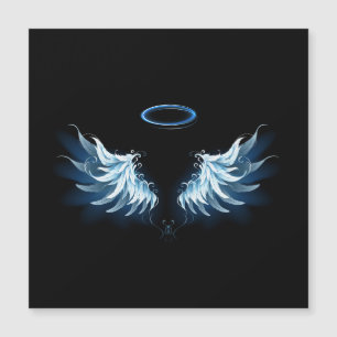 Carte Magnétique Blue Glowing Angel Wings on black background