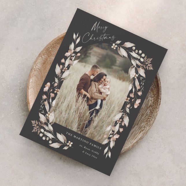 Carte Magnétique Boho Fleur sauvage Arch Photo Noël (Boho wildflower arch photo christmas holiday magnetic card with elegant script hand painted foliage.)